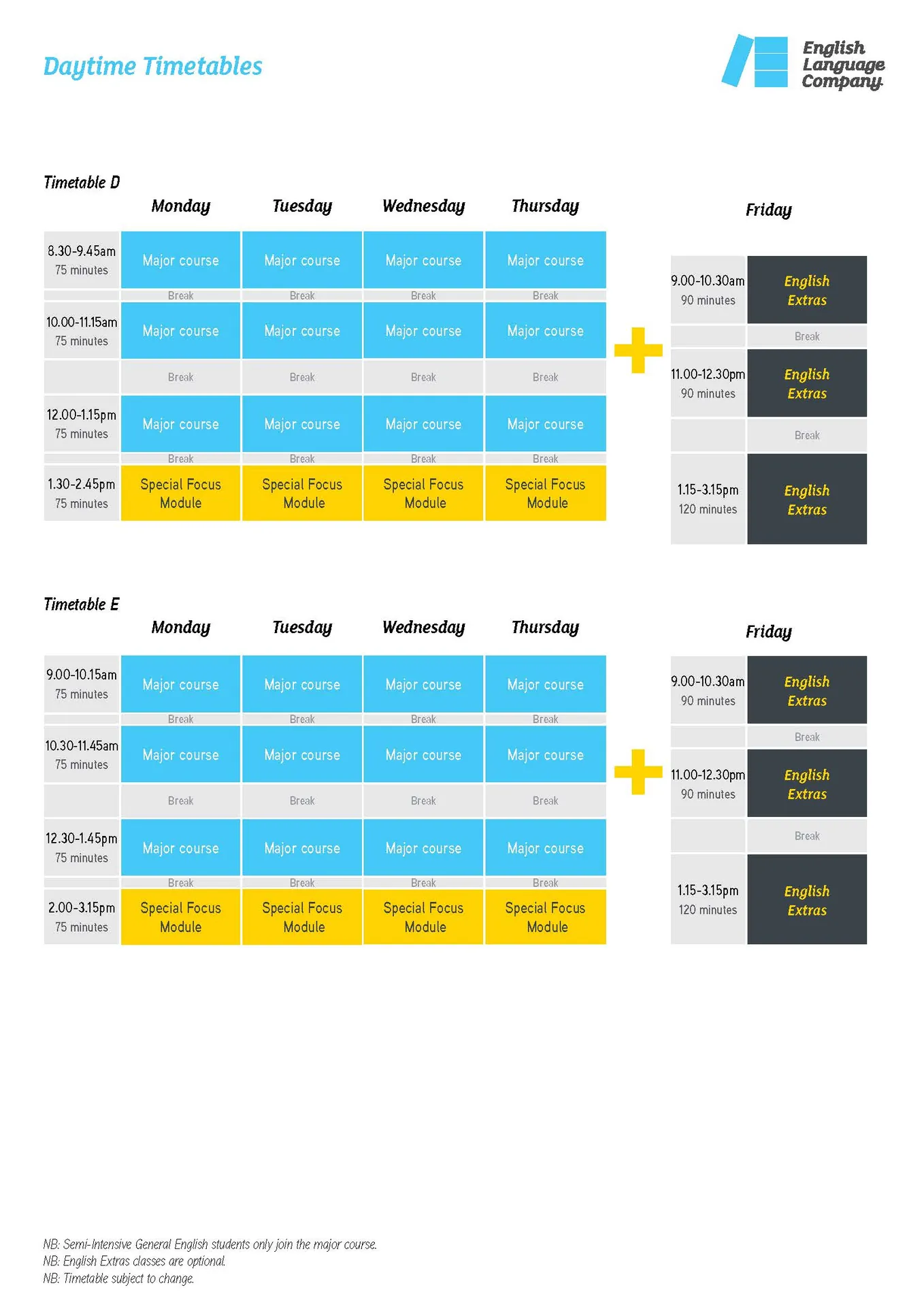 ELC Day and Evening Timetables